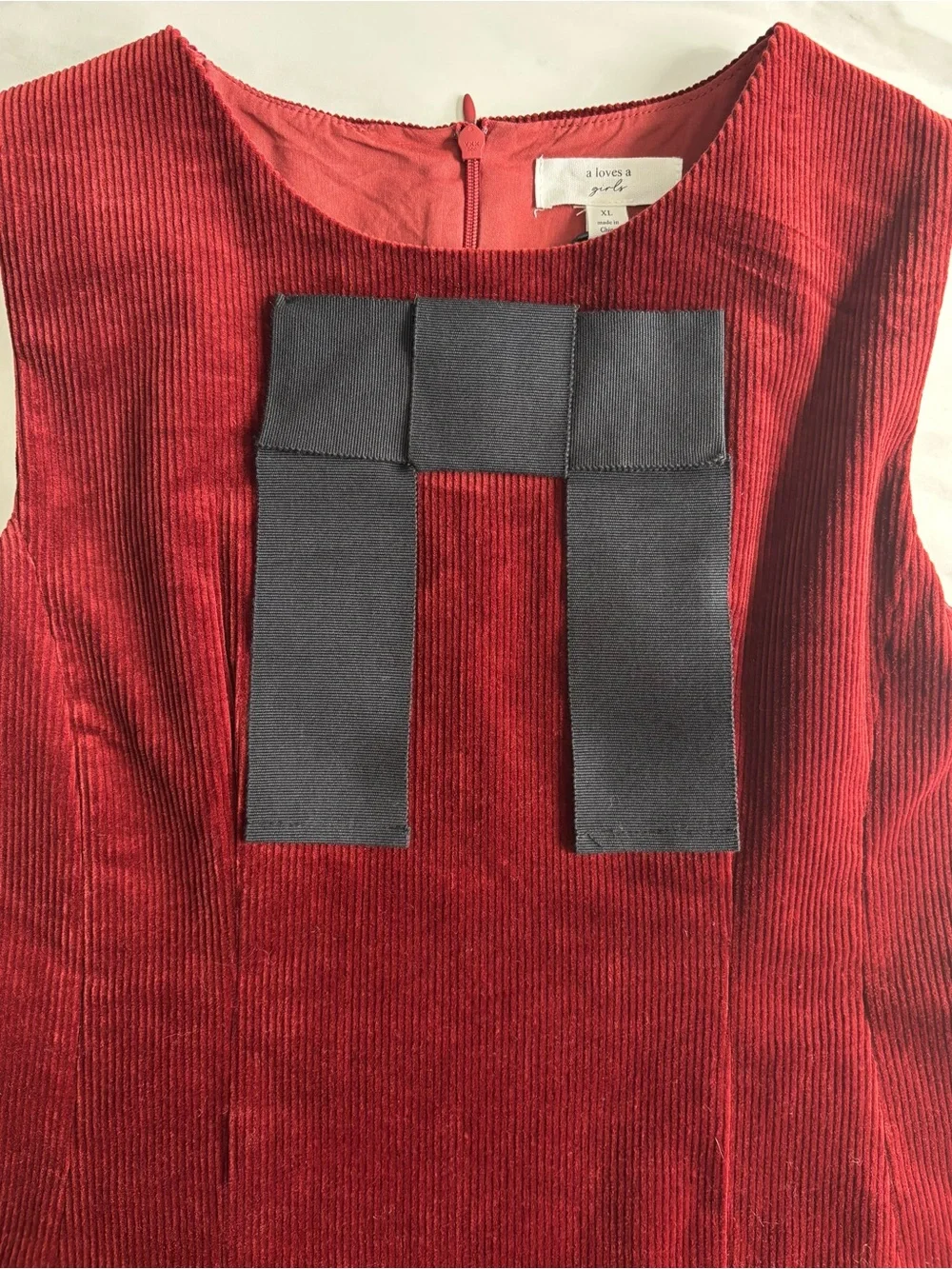 A Loves A Girls Red Corduroy Bow-Accent Dress Sz XL